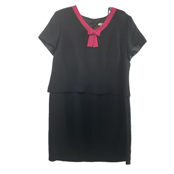 Lady Dorby Dress Womens 22WP Black Pink  V Neck Midi‎ Modest Vtg Event - Picture 1 of 11